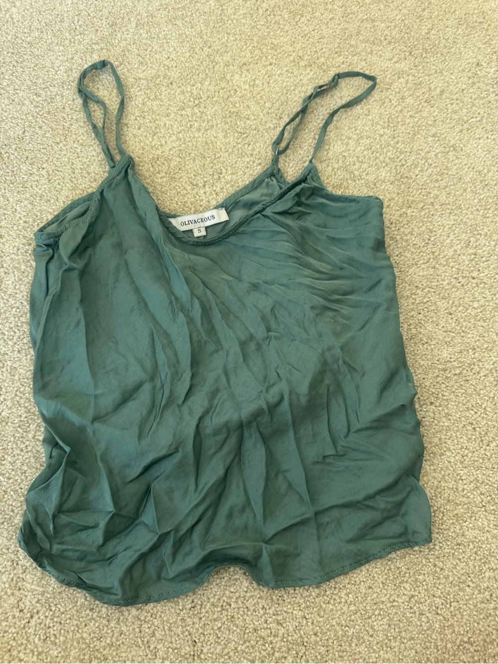 Olivaceous Satin Cami Tank Green Size S